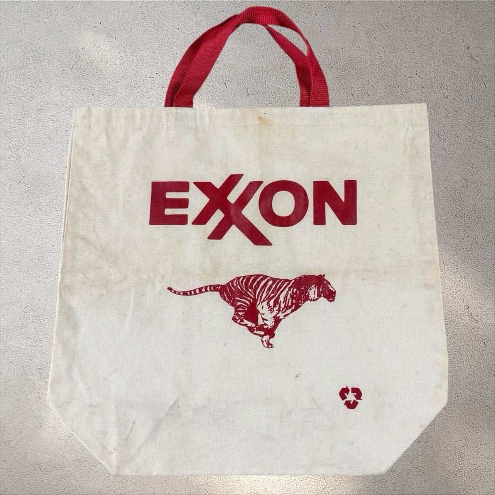 Vintage Exxon Mobil Gas Canvas‎ Tote Bag Tiger Label Advertising Americana